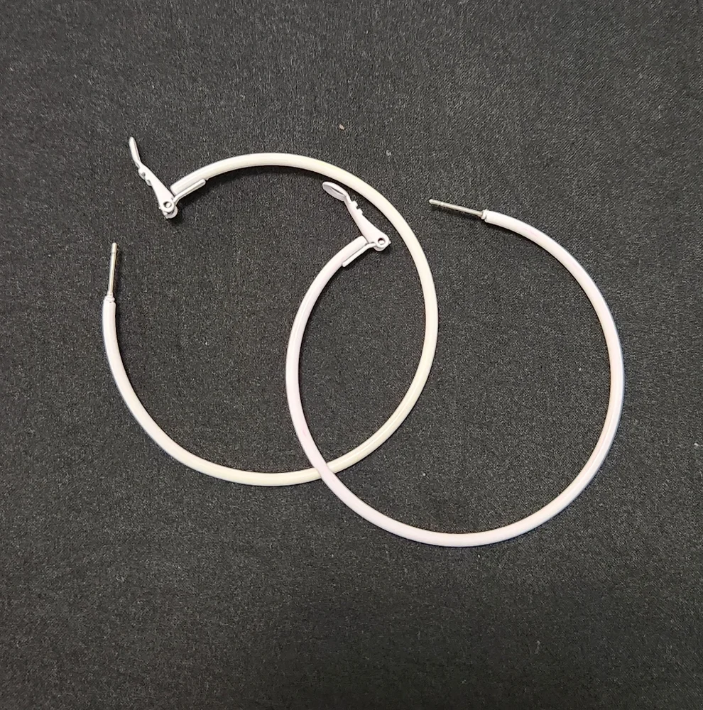 White Hoop Earrings - Picture 1 of 2